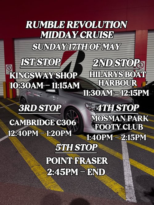 Rumble Revolution Midday Cruise — JDM car meet in Perth, WA on Sunday 17 May 2026