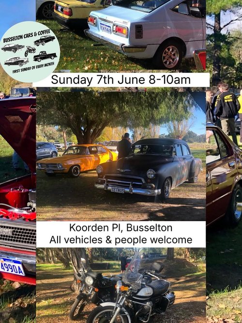 Busselton Cars & Coffee — Classic car meet in Perth, WA on Sunday 7 June 2026