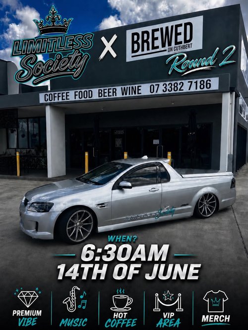 Limitless Society x Brewed on Cuthbert Round 2 — Euro car meet in Brisbane, QLD on Sunday 14 June 2026
