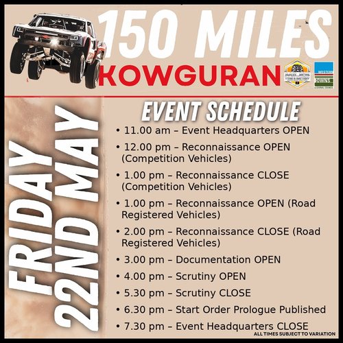 Miles Tyre and Battery 150 Miles Kowguran — 4x4 spectator event in Brisbane, QLD on Friday 22 May 2026