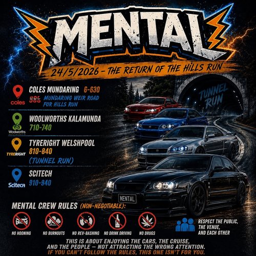 The Return of The Hills Run — JDM car meet in Perth, WA on Sunday 24 May 2026