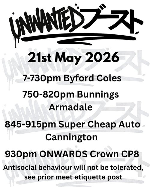 Unwanted Boost South Run — JDM car meet in Perth, WA on Thursday 21 May 2026