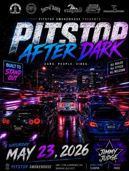 Pitstop After Dark — JDM/Muscle car meet in Brisbane, QLD on Saturday 23 May 2026