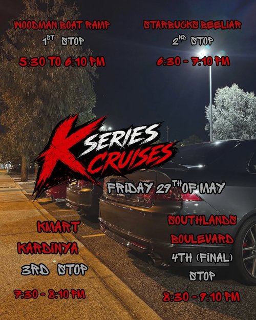 K Series Cruises #3 Meet — JDM car meet in Perth, WA on Friday 29 May 2026