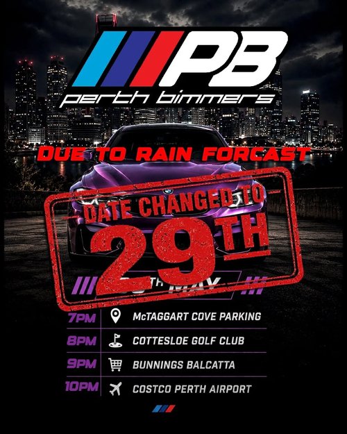 Perth Bimmers Night Cruise — Euro car meet in Perth, WA on Friday 29 May 2026