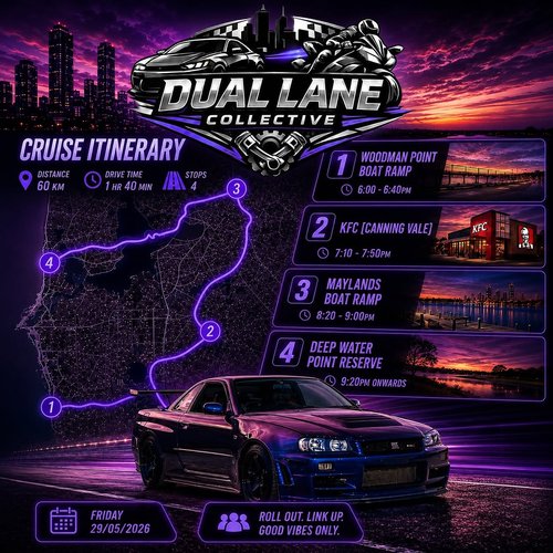 Dual Lane Collective Cruise — car meet in Perth, WA on Friday 29 May 2026