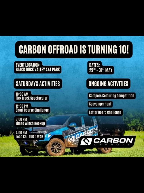 Carbon Offroad 10th Birthday Weekend — 4x4 spectator event in Toowoomba, QLD on Friday 29 May 2026