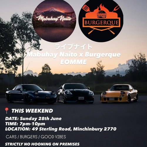Mabuhay Naito x Burgerque EOMME — JDM car meet in Sydney, NSW on Sunday 28 June 2026