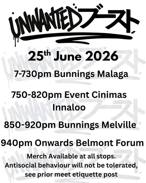 Unwanted Boost Cruise — JDM car meet in Perth, WA on Thursday 25 June 2026