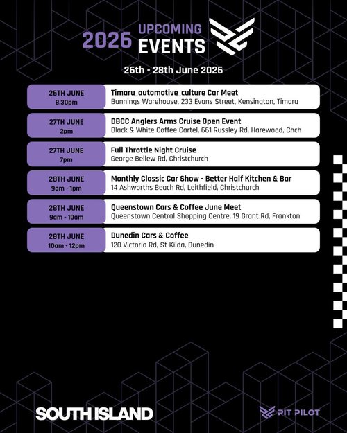 Timaru_automotive_culture Car Meet — car meet in International on Friday 26 June 2026
