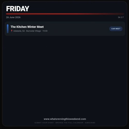 The Kitchen Winter Meet — Muscle car meet in Adelaide, SA on Friday 26 June 2026