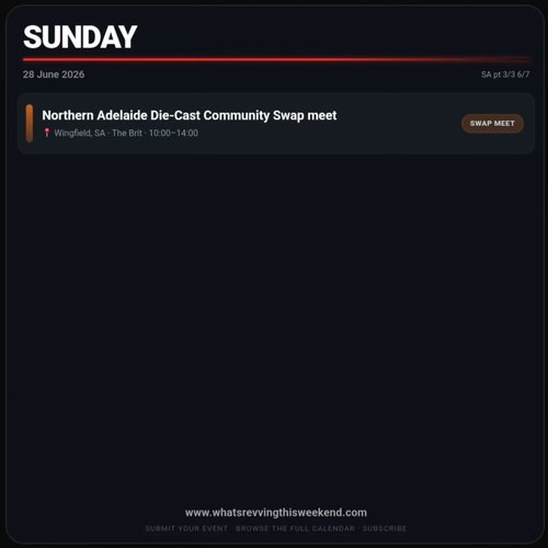 Northern Adelaide Die-Cast Community Swap meet — car meet in Adelaide, SA on Sunday 28 June 2026