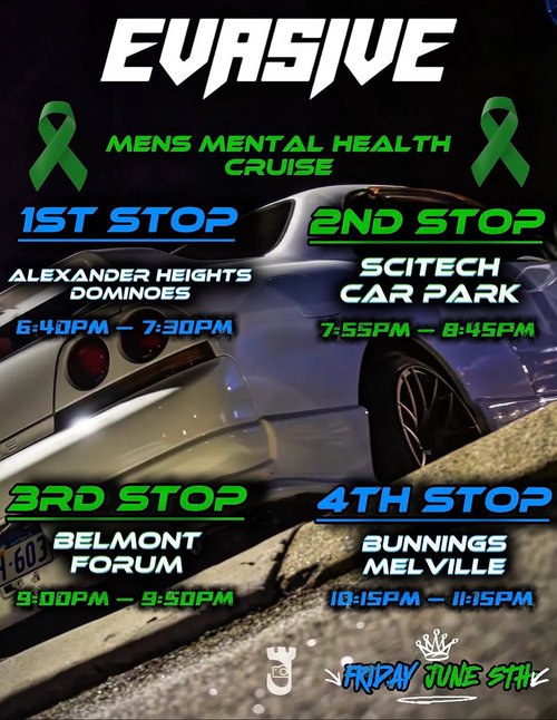 Evasive Mens Mental Health Cruise — JDM car meet in Perth, WA on Friday 5 June 2026