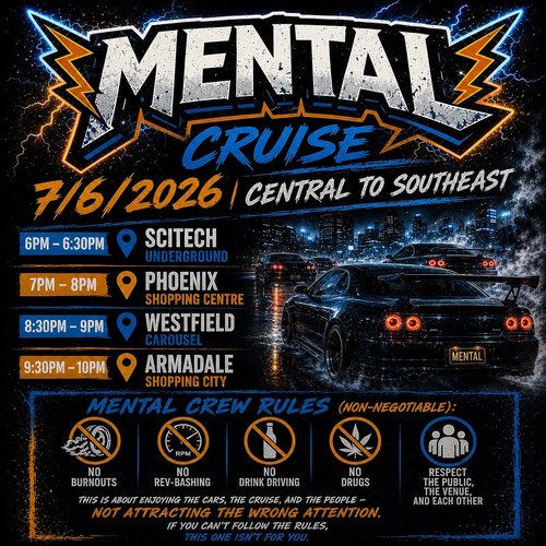 Mental Cruise — JDM/Stance car meet in Perth, WA on Sunday 7 June 2026