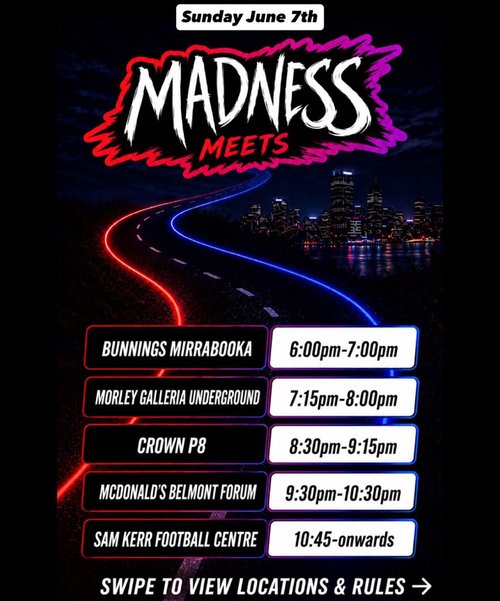 Madness Meets Perth — Muscle car meet in Perth, WA on Sunday 7 June 2026
