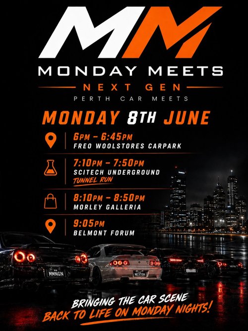 Monday Meets Next Gen — JDM car meet in Perth, WA on Monday 8 June 2026