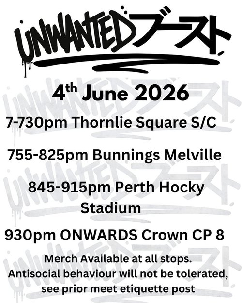 Unwanted Boost Cruise — JDM car meet in Perth, WA on Thursday 4 June 2026