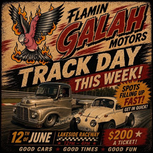 Flamin Galah Motors Track Day — Muscle/Classic track day in Brisbane, QLD on Friday 12 June 2026