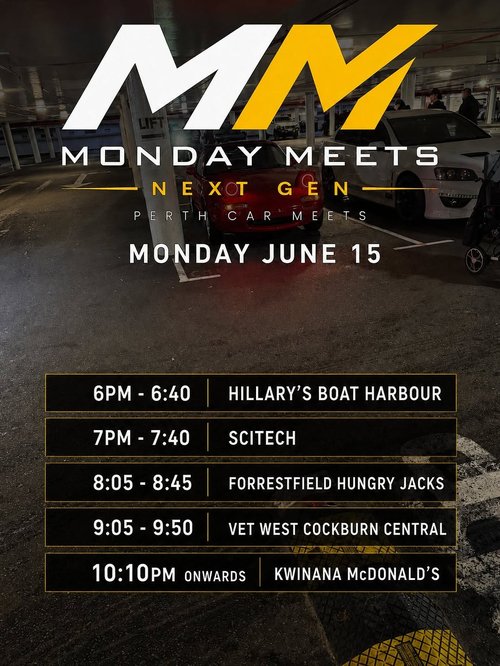 Monday Meets Next Gen — car meet in Perth, WA on Monday 15 June 2026