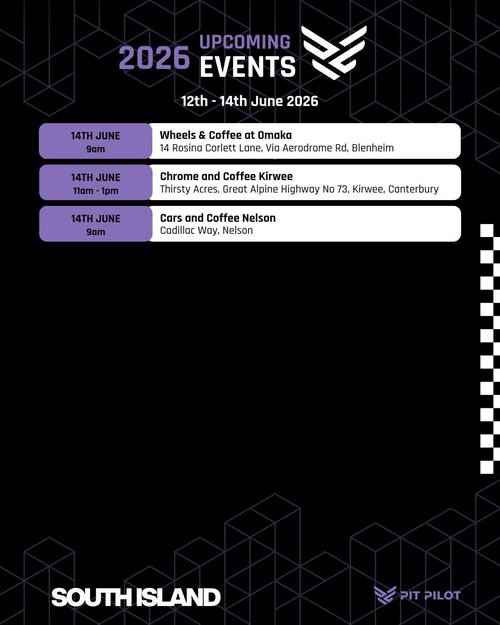 Wheels & Coffee at Omaka — car meet in International on Sunday 14 June 2026
