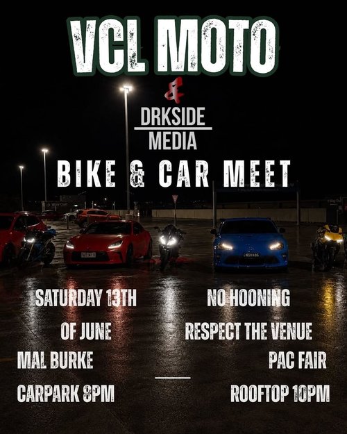 VCL Moto & Drkside Media Bike & Car Meet — car meet in Gold Coast, QLD on Saturday 13 June 2026