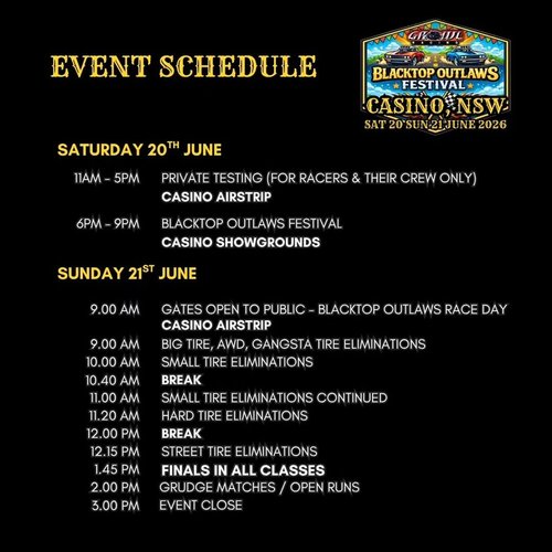 Blacktop Outlaws Festival — Muscle spectator event in Sydney, NSW on Saturday 20 June 2026
