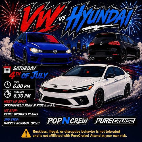 VW vs Hyundai Cruise Night — Euro car meet in Brisbane, QLD on Saturday 4 July 2026