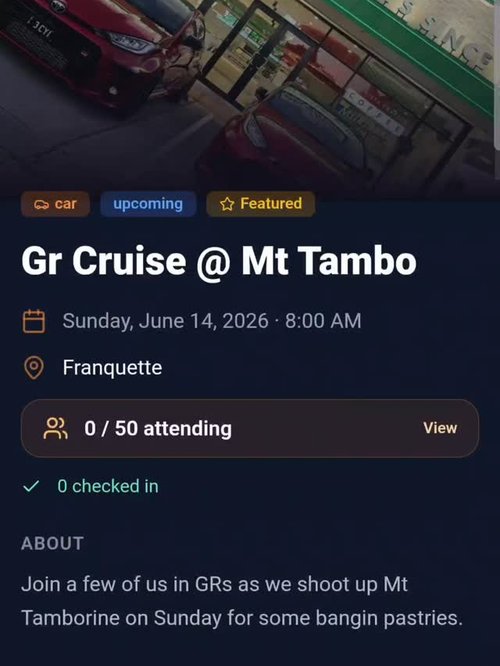 Gr Cruise @ Mt Tambo — JDM car meet in Brisbane, QLD on Sunday 14 June 2026