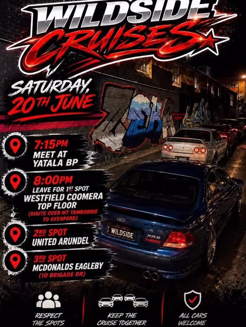 Wildside Cruises — JDM/Muscle car meet in Gold Coast, QLD on Saturday 20 June 2026