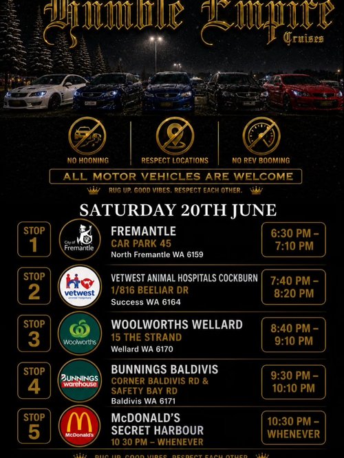Humble Empire Cruises — Muscle car meet in Perth, WA on Saturday 20 June 2026