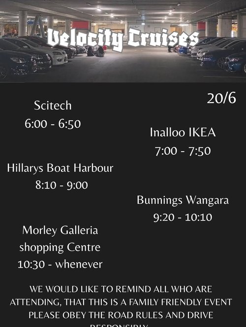 Velocity Cruises — car meet in Perth, WA on Saturday 20 June 2026