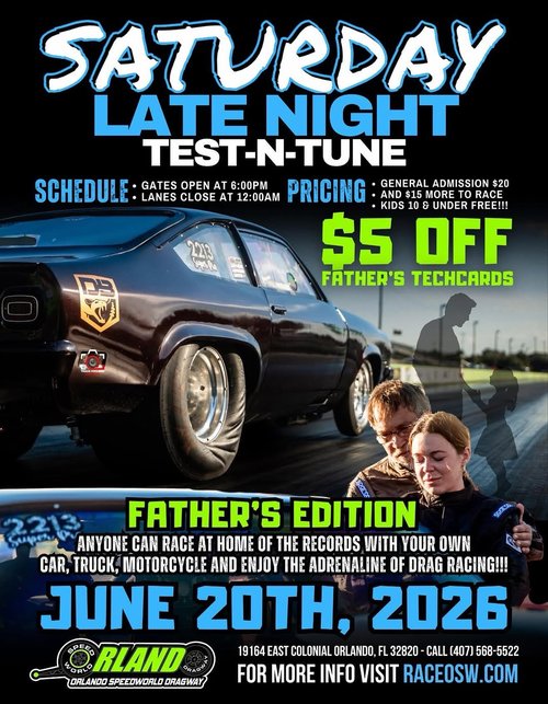 Saturday Late Night Test-N-Tune Father's Edition — Muscle track day in International on Saturday 20 June 2026