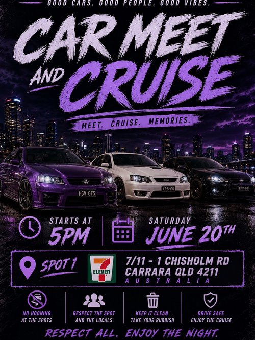 Car Meet and Cruise — Muscle/Stance car meet in Gold Coast, QLD on Saturday 20 June 2026