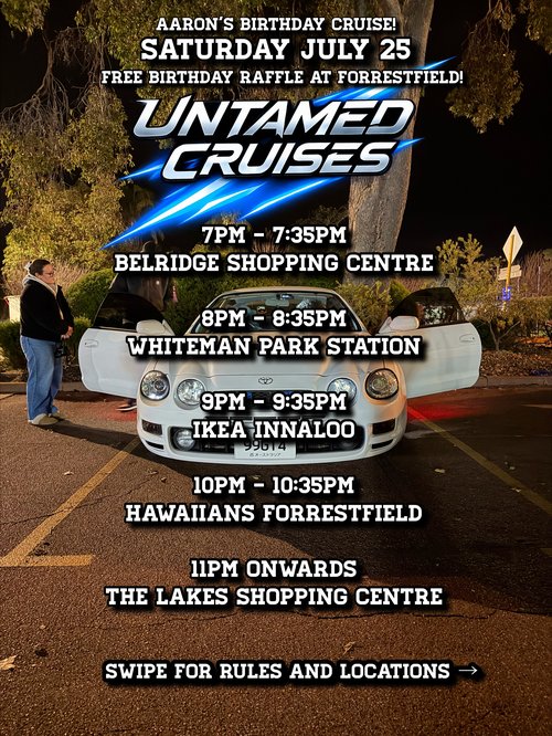 Aaron's Birthday Cruise — Muscle/JDM car meet in Perth, WA on Saturday 25 July 2026