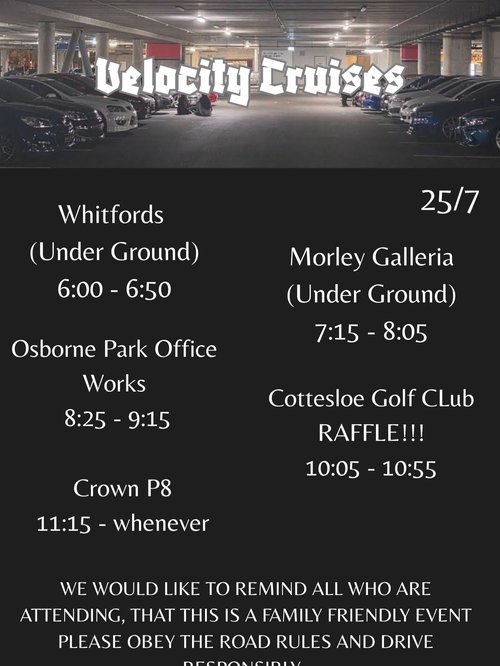 Velocity Cruises — car meet in Perth, WA on Saturday 25 July 2026
