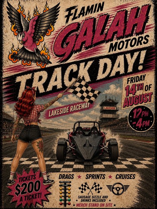 Flamin Galah Motors Track Day — Muscle/JDM track day in Brisbane, QLD on Friday 14 August 2026