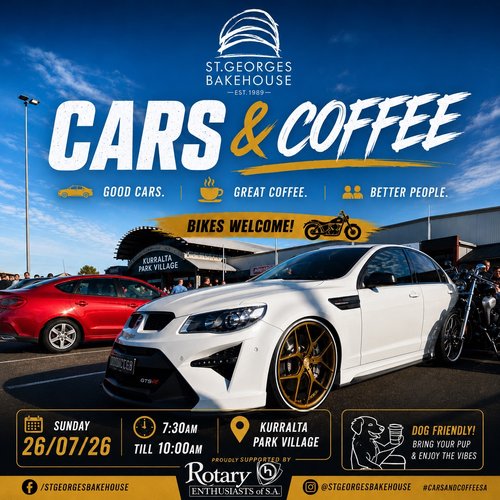 Cars & Coffee — Muscle car meet in Adelaide, SA on Sunday 26 July 2026