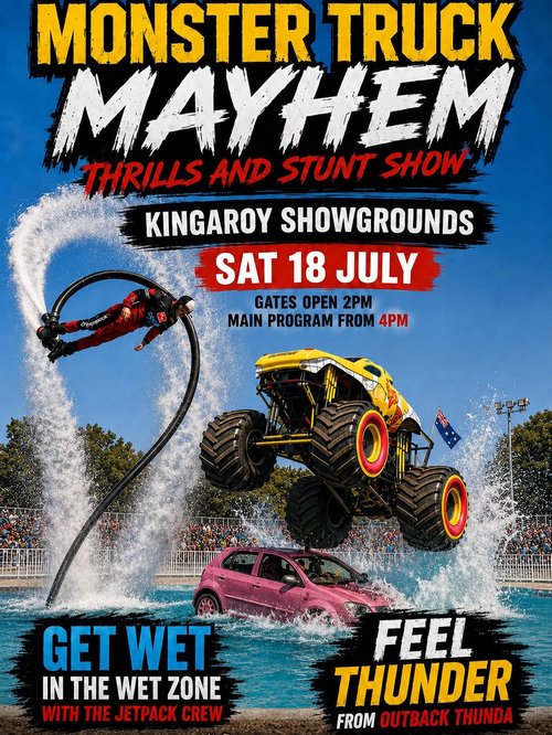 Monster Truck Mayhem Thrills and Stunt Show — 4x4 spectator event in Brisbane, QLD on Saturday 18 July 2026