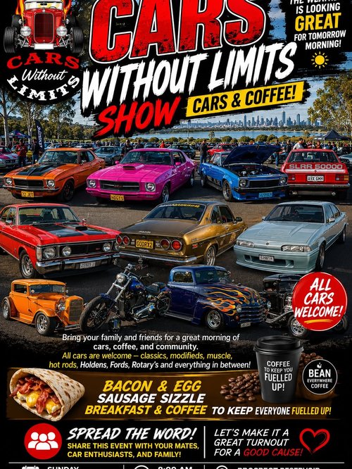 Cars Without Limits Show Cars & Coffee — Classic/Muscle car meet in Sydney, NSW on Sunday 19 July 2026