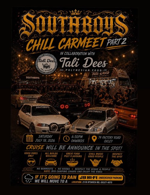 Southboys Chill Carmeet Part 2 — JDM car meet in Brisbane, QLD on Saturday 18 July 2026