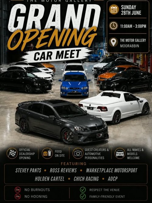 The Motor Gallery Grand Opening Car Meet — Euro/Muscle car meet in Melbourne, VIC on Sunday 28 June 2026