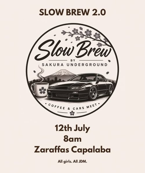 Slow Brew 2.0 — JDM car meet in Brisbane, QLD on Sunday 12 July 2026