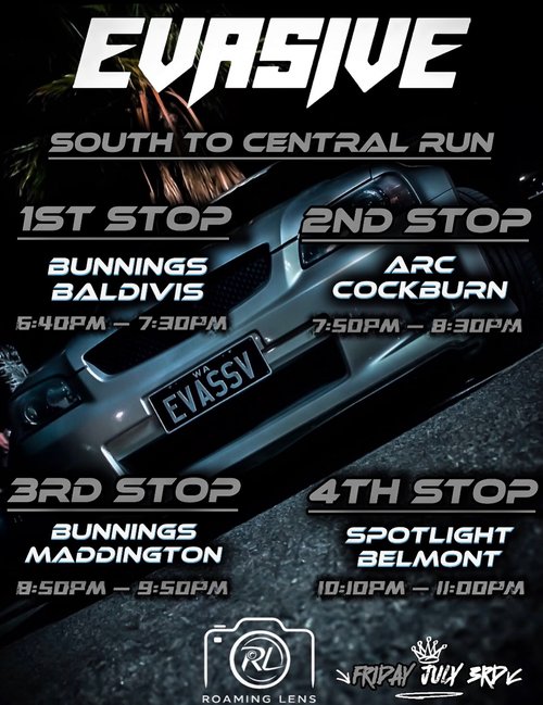 South to Central Run — JDM car meet in Perth, WA on Friday 3 July 2026