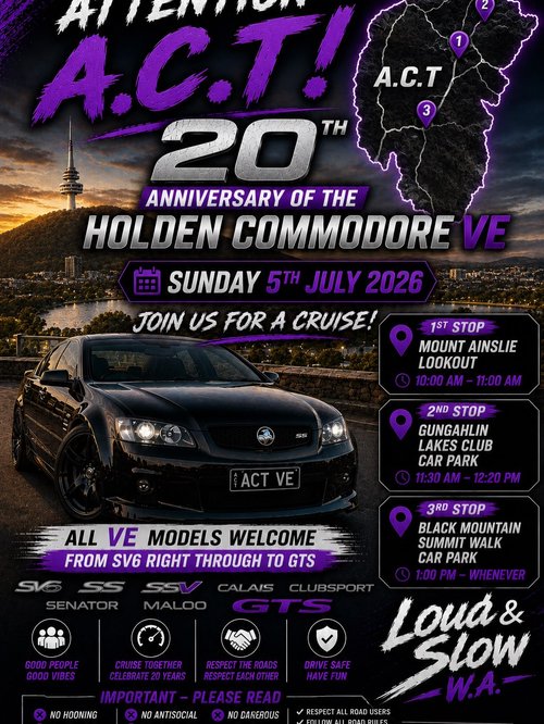 20th Anniversary of the Holden Commodore VE - A.C.T. Cruise — Muscle/Stance car meet in Canberra, NSW on Sunday 5 July 2026