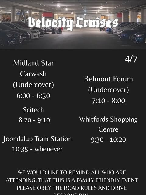 Velocity Cruises — car meet in Perth, WA on Saturday 4 July 2026