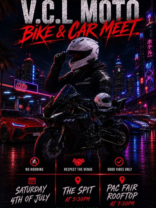 V.C.L Moto Bike & Car Meet — JDM/Euro car meet in Gold Coast, QLD on Saturday 4 July 2026