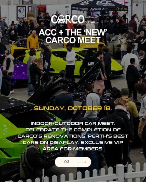 ACC + The 'New' Carco Meet — Exotic car meet in Perth, WA on Sunday 18 October 2026