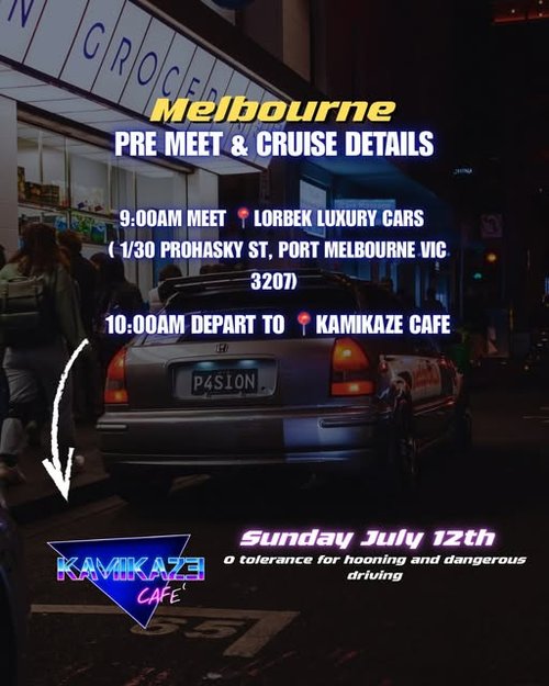 Melbourne Pre Meet & Cruise — JDM car meet in Melbourne, VIC on Sunday 12 July 2026