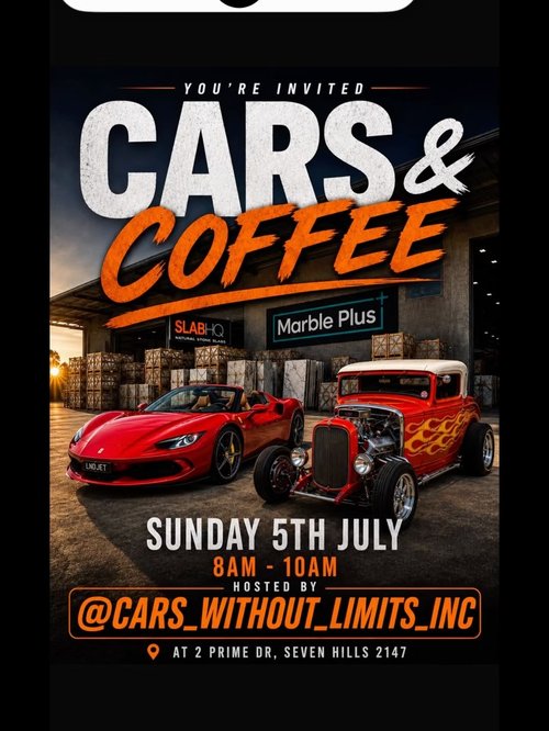 Cars Without Limits: Cars & Coffee — Muscle/Exotic car meet in Sydney, NSW on Sunday 5 July 2026