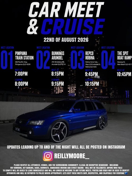 Car Meet & Cruise — Muscle car meet in Gold Coast, QLD on Saturday 22 August 2026